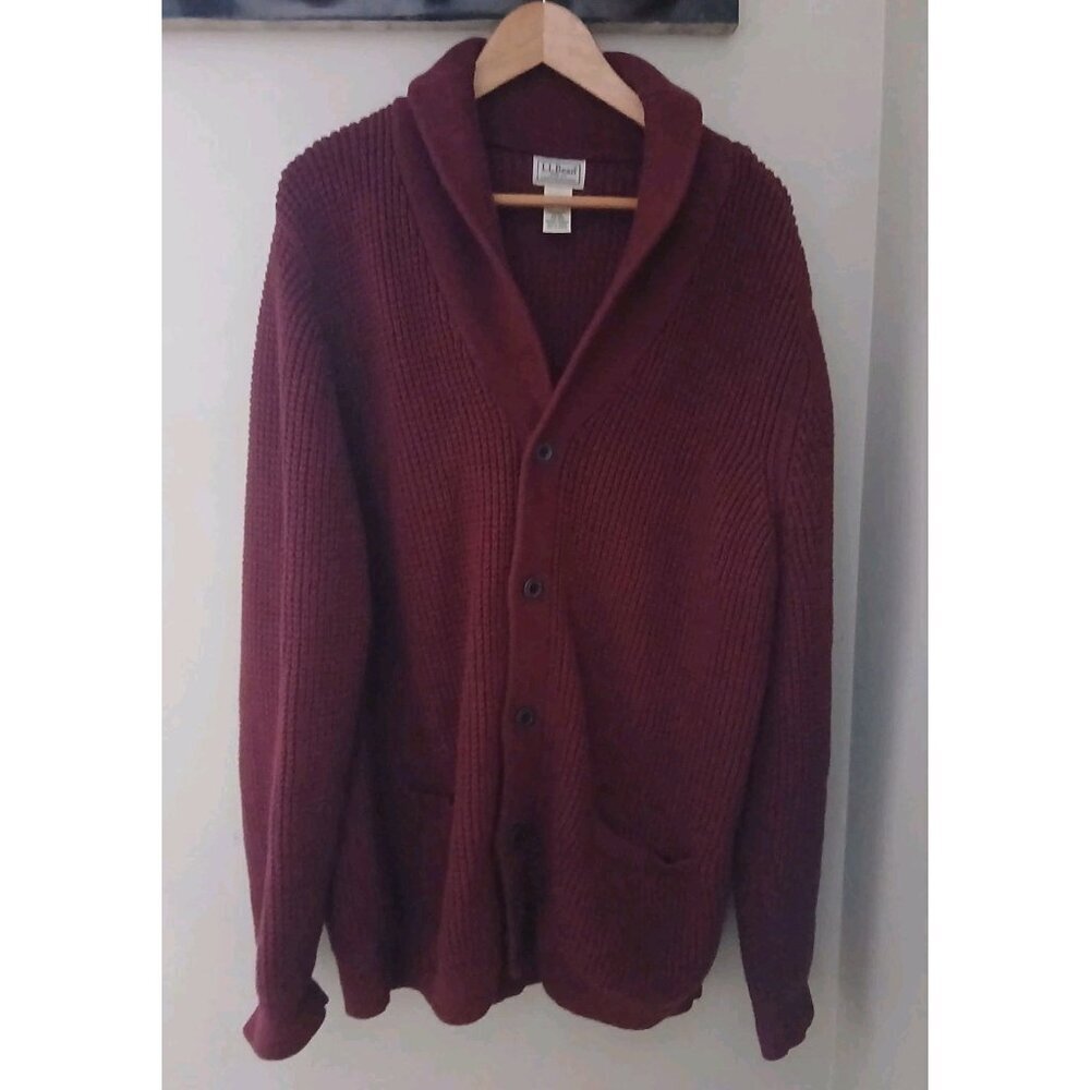LL Bean Organic Cotton Waffle Cardigan Sweater